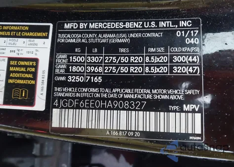 2017 Mercedes-Benz Gls 450 4Matic z USA, uszkodzony, nr VIN 4JGDF6EE0HA908327